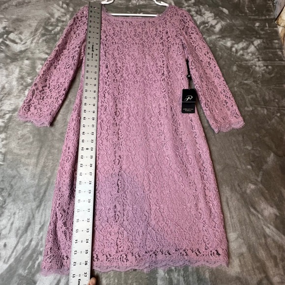 Adrianna Papell Lace Sheath Dress Long Sleeve Zipper Mauve Pink Women's 10 - Picture 2 of 7